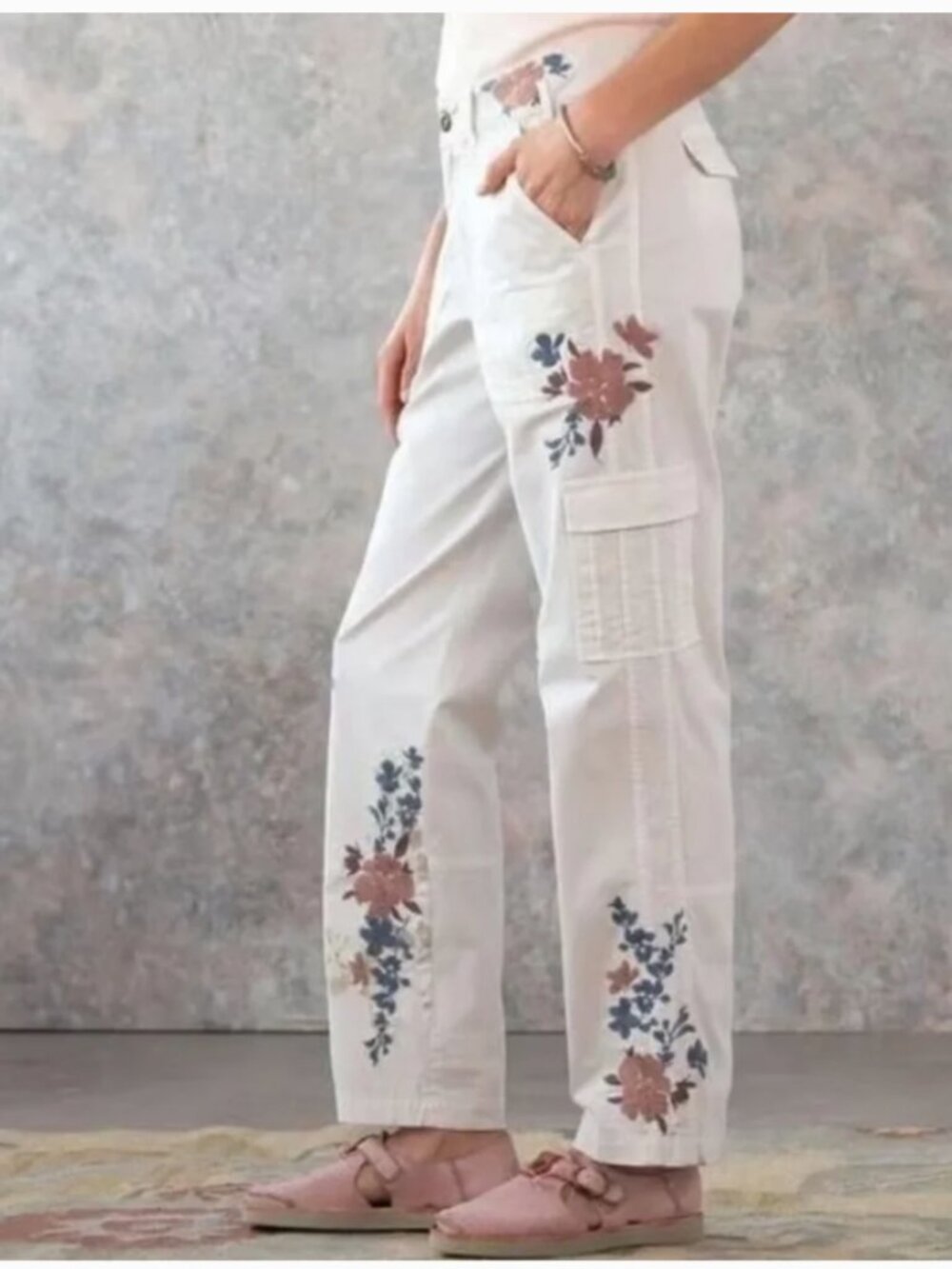 Sundance Floral Embroidered Cargo Pants Women's 4 Boho Utility Casual